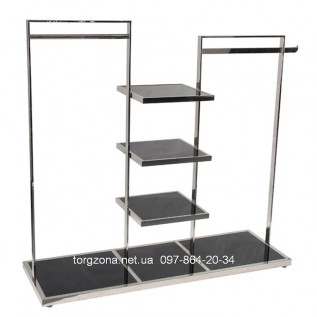 Стійка хромована подвійна з полицями по центру TZ-006